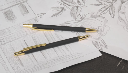 Ручка шариковая "Ray", покрытие soft touch, черный с золотом