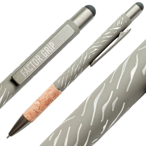 Ручка шариковая FACTOR GRIP со стилусом (серый меланж, темно-серый)