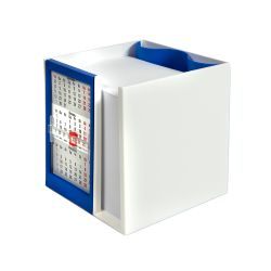 Календарь настольный  на 2 года с кубариком; белый с синим; 11х10х10 см; пластик (синий, белый)