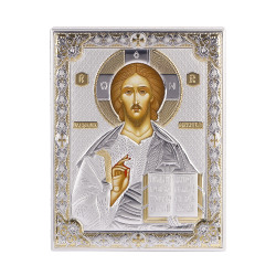 Икона "Иисус Христос", золотистый с серебром