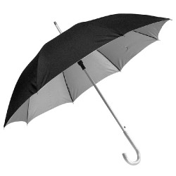 Зонт-трость SILVER, пластиковая ручка, полуавтомат (черный, серебристый)