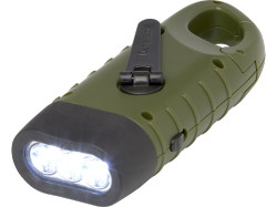 Динамо-фонарик Helios из переработанной пластмассы с солнечной батареей и карабином - Зеленый армейский