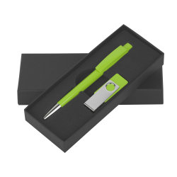 Набор ручка + флеш-карта 8Гб в футляре, зеленое яблоко