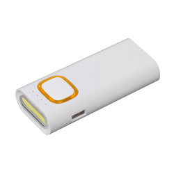 Зарядное устройство с LED-фонариком и подсветкой логотипа, 4400 mAh, белый с оранжевым