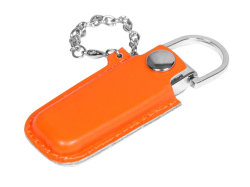 Флешка в массивном корпусе с кожаным чехлом, 32 Гб, оранжевый