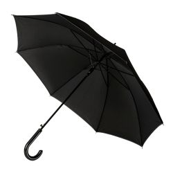 Зонт-трость OXFORD с ручкой из искусственной кожи ,чёрный, полуавтомат, 100% полиэстер (черный)