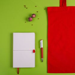 Набор подарочный WHITEYOU: бизнес-блокнот, ручка, сумка (белый, красный)