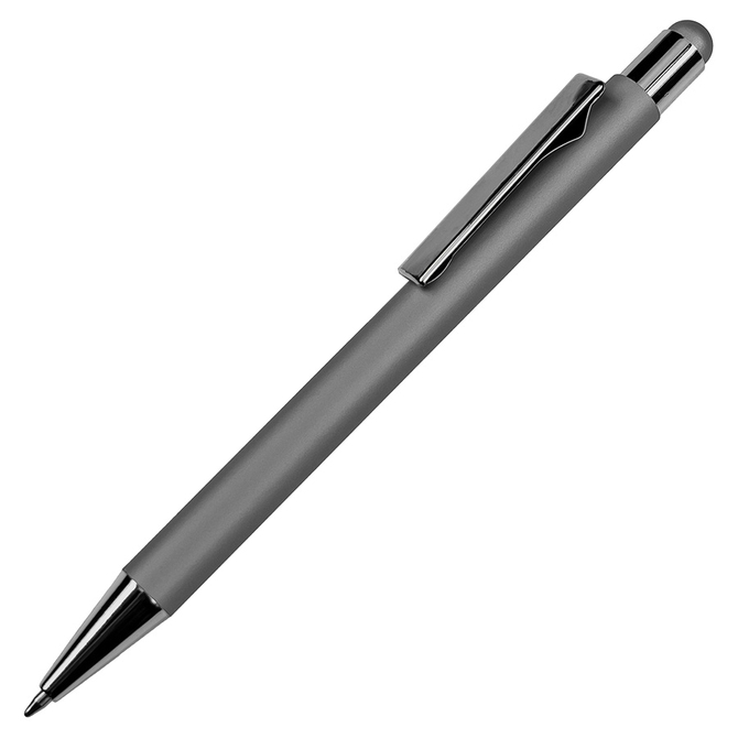 Ручка шариковая FACTOR COLOR со стилусом, серый, металл, пластик, софт-покрытие