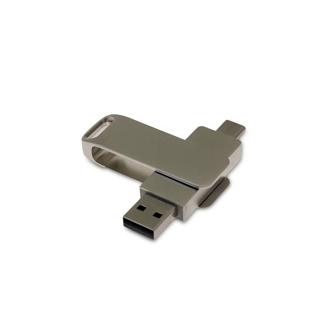 USB 2.0- флешка на 128 Гб с поворотным механизмом и дополнительным разъемом Type-C